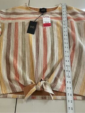 W5 Multicolor Vertical Stripe Tie-Front Blouse